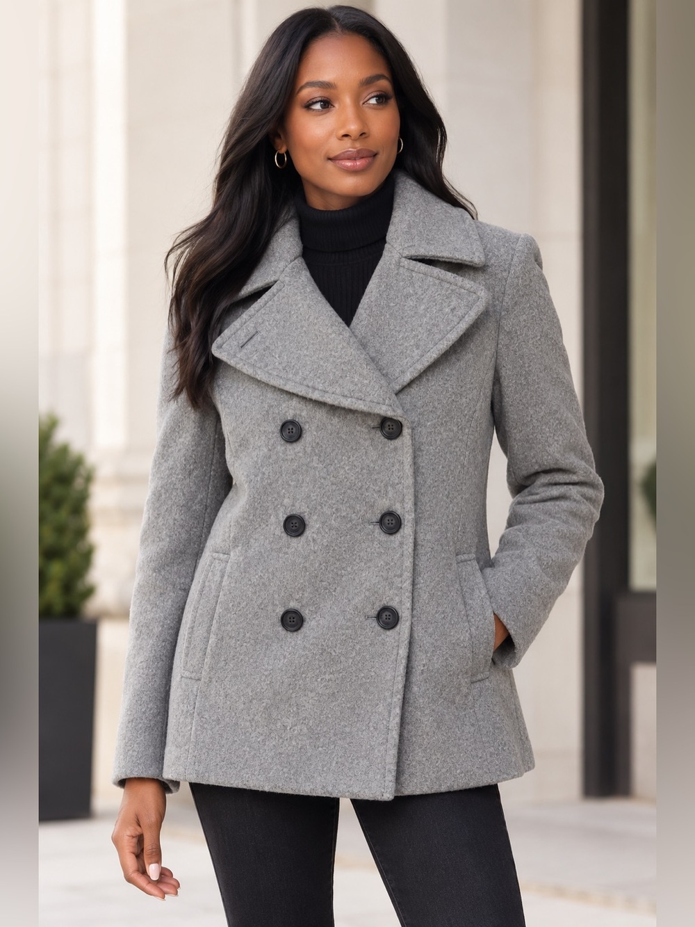 Old Navy Gray Double-Breasted Wool-Blend Peacoat